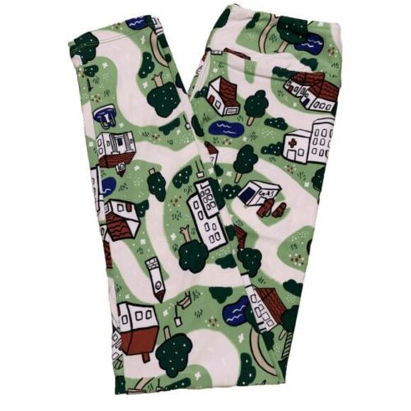 LuLaRoe Pants - LuLaRoe Girls Leggings Roads Houses Green Trees Country Tween TW Juniors NWT